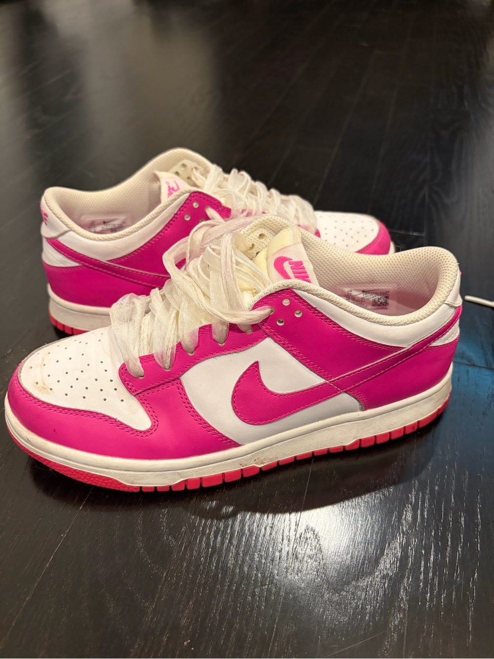 Nike Kid’s Low-Top Sneakers in White and Hot Pink